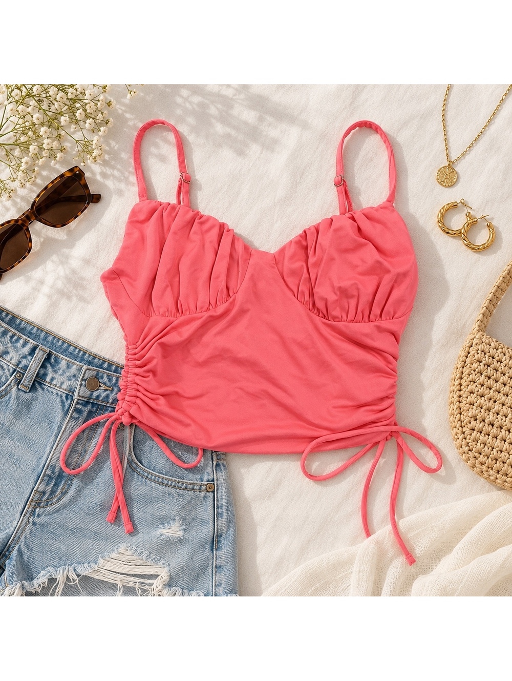 Princess Polly Coral Pink Ruched Bustier Crop Top Size 4 Y2K Adjustable